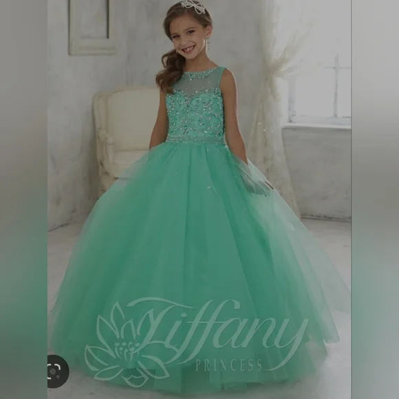 Girls Long Beaded Illusion Dress